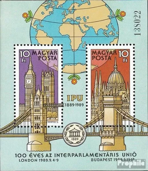 Hungary Block202A mint never hinged mnh 1989 100 years IPU
