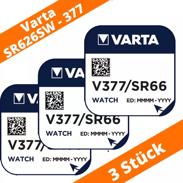 3 x Varta 377 SR626SW Uhren Batterie Knopfzelle SR66 SR626 AG4 1,55V Silberoxid