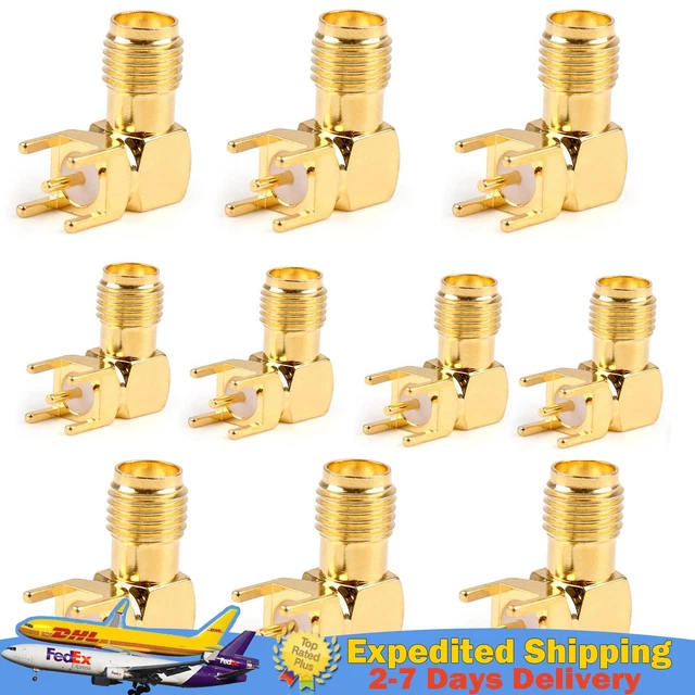 10Pcs Gold-Plated SMA Female Right Angle Solder PCB Mount RF Connector 14.5mm
