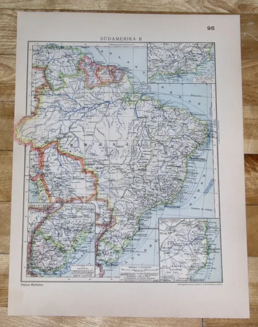 1929 Original Vintage Map Of Brazil Guyana French Guiana Suriname South America