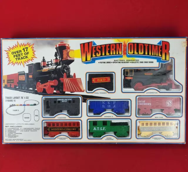 Vintage Western Old Timer Battery Operated Train Set In Original Box