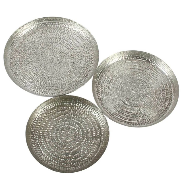 Bandeja para Servir de Té Zana Redondo Plata Decoración Amartillado Casa Moro