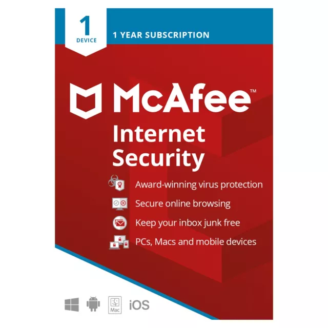 McAfee Internet Security 2024 Antivirus 1 PC Device 1 Year (CARD BY POST)