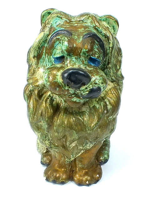 Vintage COMICAL LION Hand Painted CHALKWARE Statue Figurine