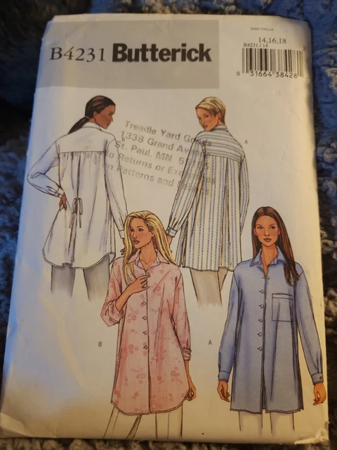 Butterick #4231 MISSES' LOOSE FITTING SHIRT Uncut Sewing Pattern 14, 16, 18
