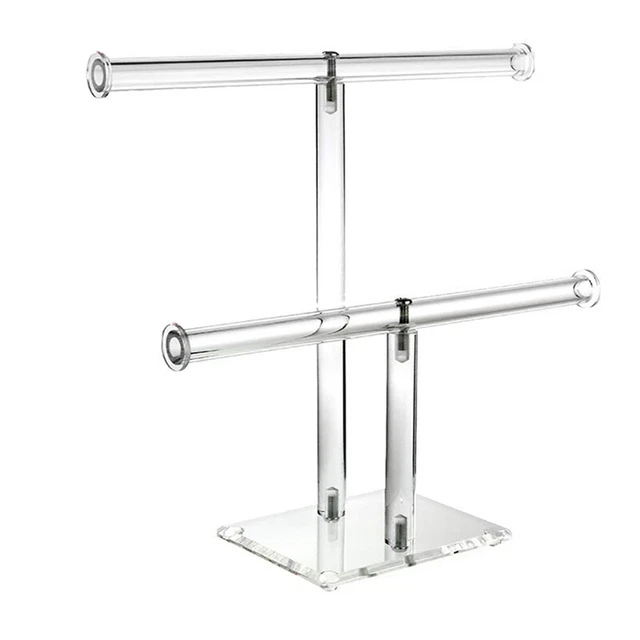 Clear Acrylic Round Bracelet Display Holder 2 Tier T-Bar Jewelry Display9989