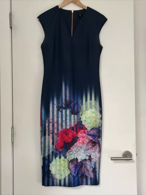 Ted Baker Rimena Vespera Hydrangea Haze Midi Pencil Cocktail Dress Navy Size 3