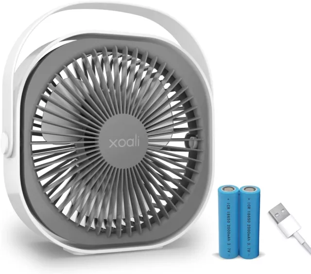 Xoali Desk Fan USB 4000 mAh,8 Inch Portable Fan,3 Speeds Desktop Table Fan,Recha