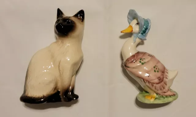 Two Figurines - Beswick England - Cat - Beatrix Potter's "Jemima Puddleduck"