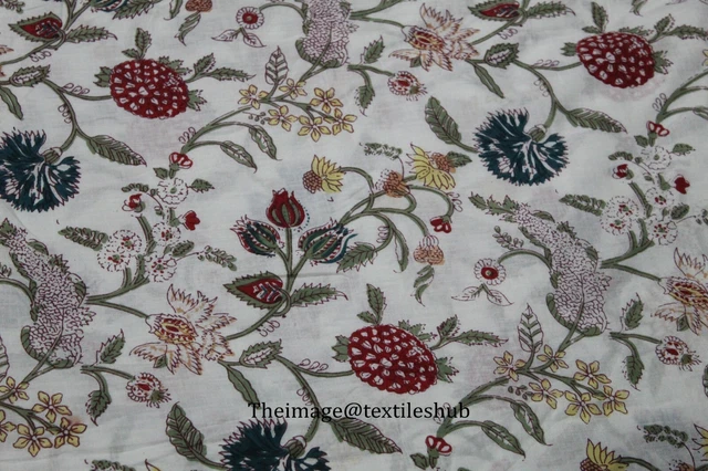 Tissu Coton 4.6m Indien Hand.block Print.running Desseré Couture Décor Artisanat