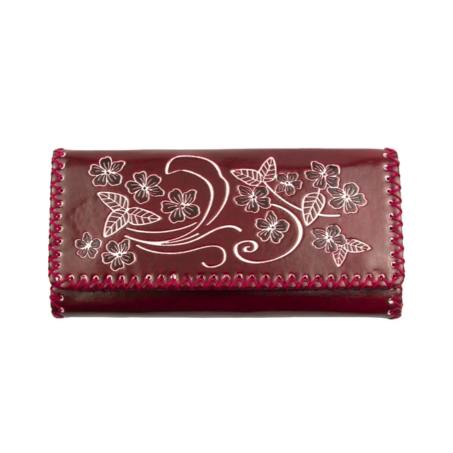 Gold Coast Women's Floral Embossed Vegan Leather Wallet in Burgundy