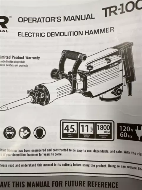 ^ TR Industrial Electric Demolition Jackhammer W/ Point Flat & Spade Chisels