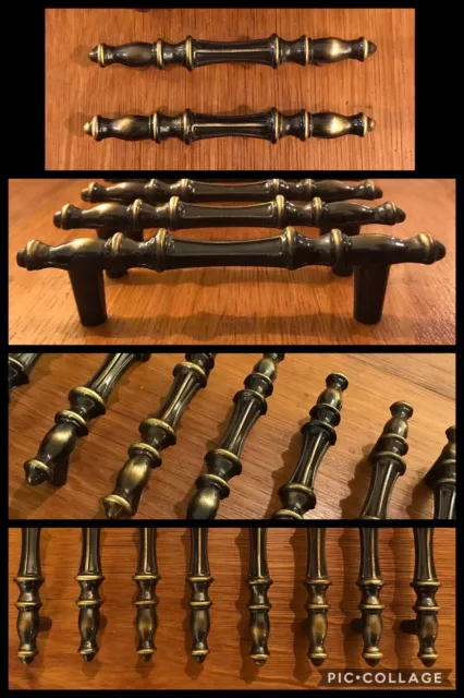 8 HANDLES Colonial Antique Brass Pull Cabinet Drawer Mid Century Amerock Vintage
