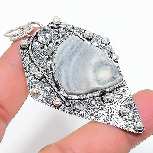 Desert Rose Druzy, White Topaz 925 Sterling Silver Jewelry Pendant 2.84" F855