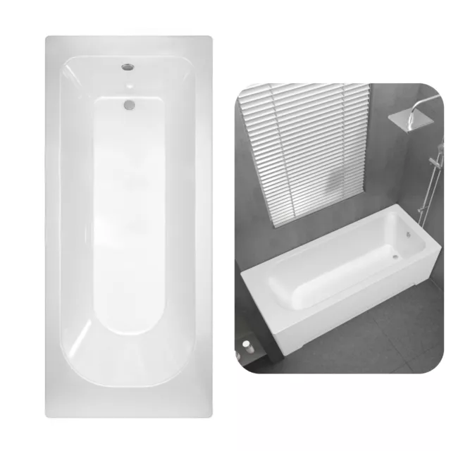 Modern Bathroom Single & Double Ended Straight Bath Gloss White Acrylic Bathtub