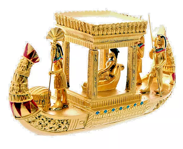 Royal Egyptian Golden Canopy River Boat with Pharaoh Servant and Oarsmen