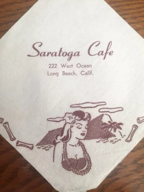 Vintage Americana Napkin Saratoga Cafe Long Beach California 1950’s Sexy Woman