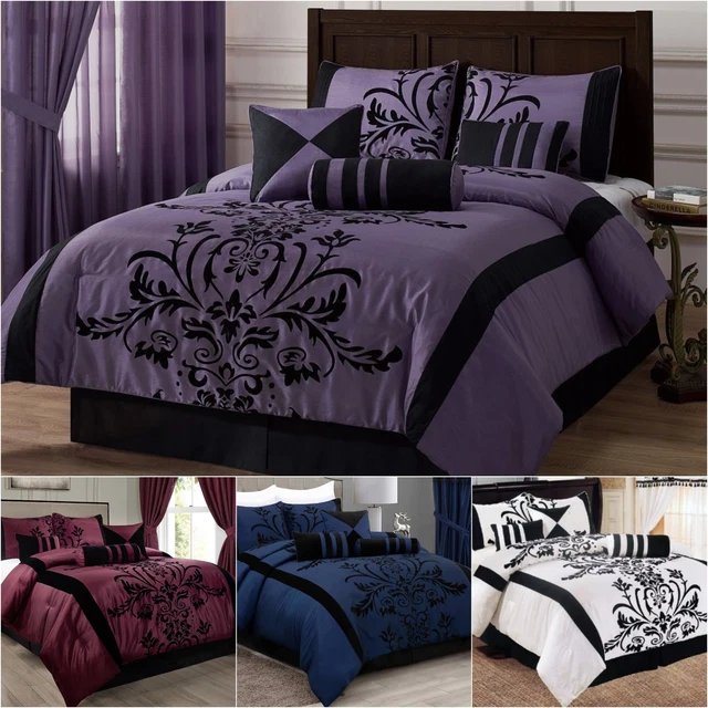 Chezmoi Collection Dynasty Black Red Jacquard 7-Piece Comforter Set, Full Size