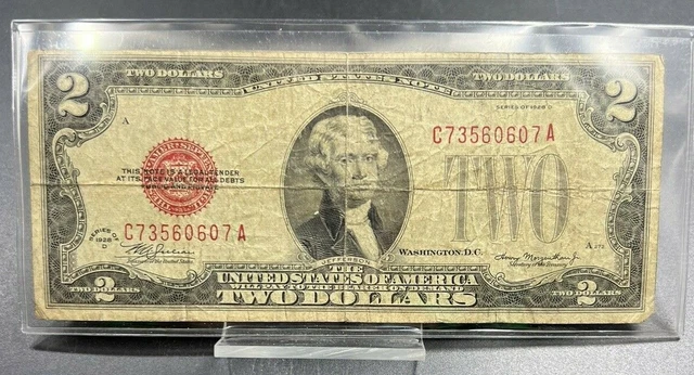 1928 $2 D Legal Tender Note Bill Red Seal US Currency Good Circ