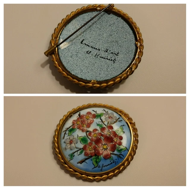 Ancienne Broche émaillée Limoges Signée Sazerat - Très Bon état