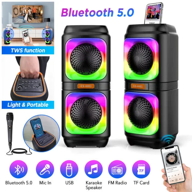 Tragbarer TWS Bluetooth Dual Lautsprecher 7RGB Musikbox Party Stereo Subwoofer