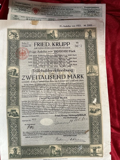 Germany Vintage 5% Bond FRIED . KRUPP 2000 Mark, February, 1921 ESSEN / BERLIN