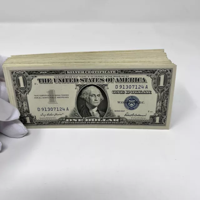 1 x 1957 US $1 SILVER CERTIFICATE ONE DOLLAR BILLS BLUE SEAL GEM CRISP UNCIRC.