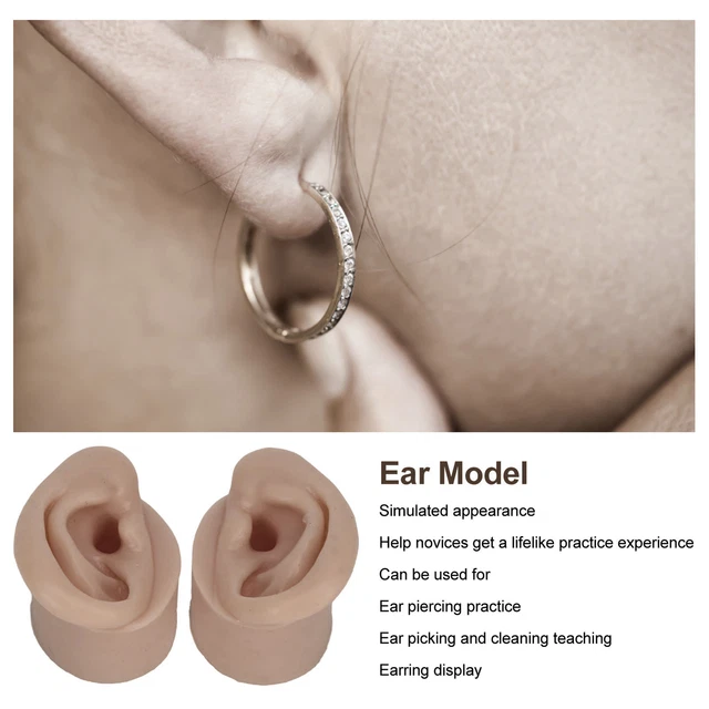 (Color Piel Oscura) 1 Par Piercing Práctica Oreja Modelo Flexible Oreja Falsa
