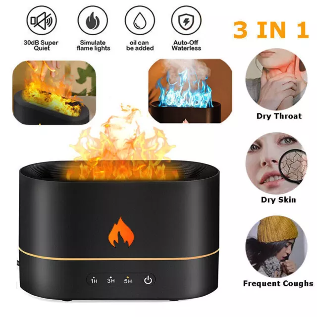 3D Flame Light Air Humidifier Essential Oil Diffuser Bedroom Mist Decor Gift USB