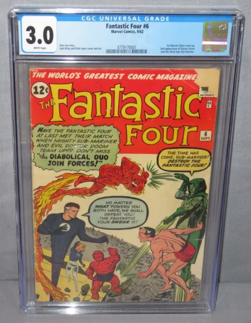 FANTASTIC FOUR #6 (1st Marvel Villain team-up, Doctor Doom ) CGC 3.0 GD/VG 1962