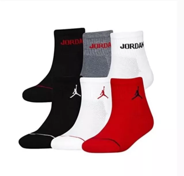 NWT NIKE JORDAN Crew 6 Pack Socks Boys Medium 5Y-7Y Fits Shoe Sz 9-11 Red Black