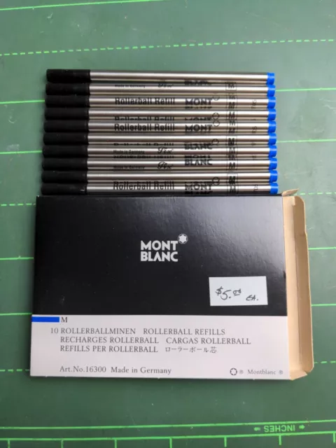 10x NOS Mont Blanc Rollerball Pen Refills  16300 Blue Medium Read desc OEM
