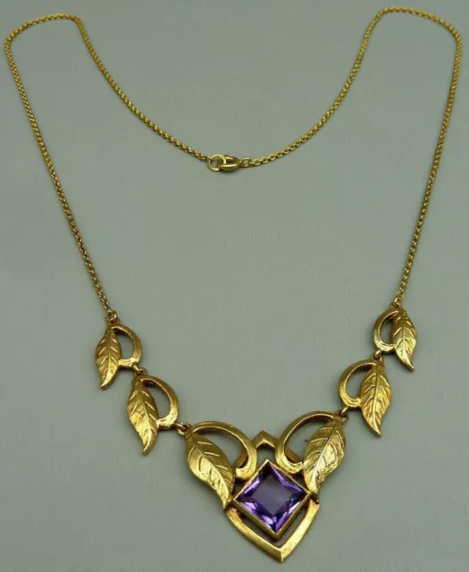 Ausgefallenes Antikes Florales Amethyst Blätter Collier - 925-Iger Silber Verg.!