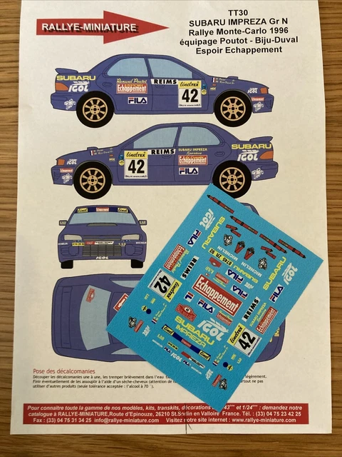 Décalcomanies (décals) 1/32 Subaru Impreza Rallye Monte-Carlo 1997 - Pilote Liatti, WRC