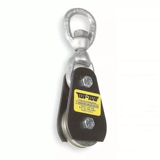 Pulley Block, Tuf-Tug Swivel Eye, Designed for Wire Rope, 7/32 in Max Cable Size