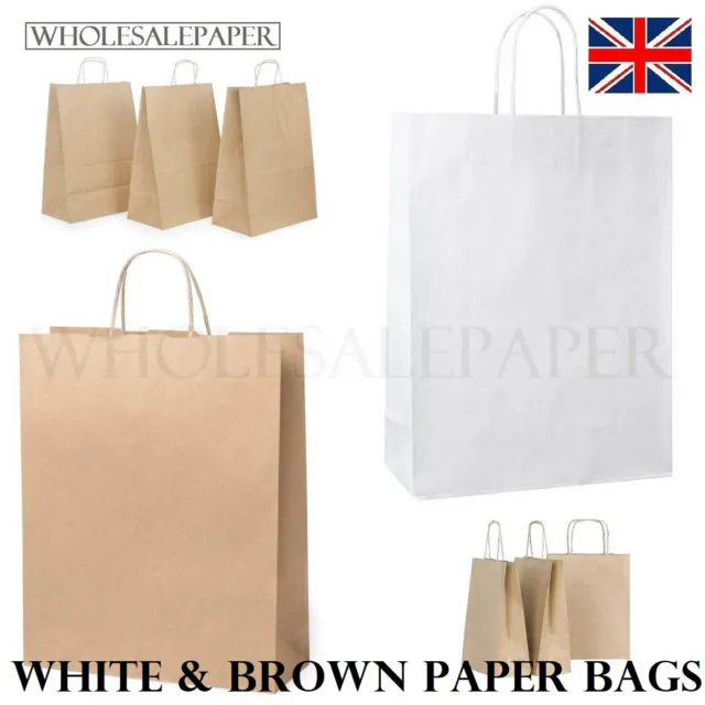 Brown White Kraft Small Large Paper Carrier Bags With Handles 50 100 Party Gift 3