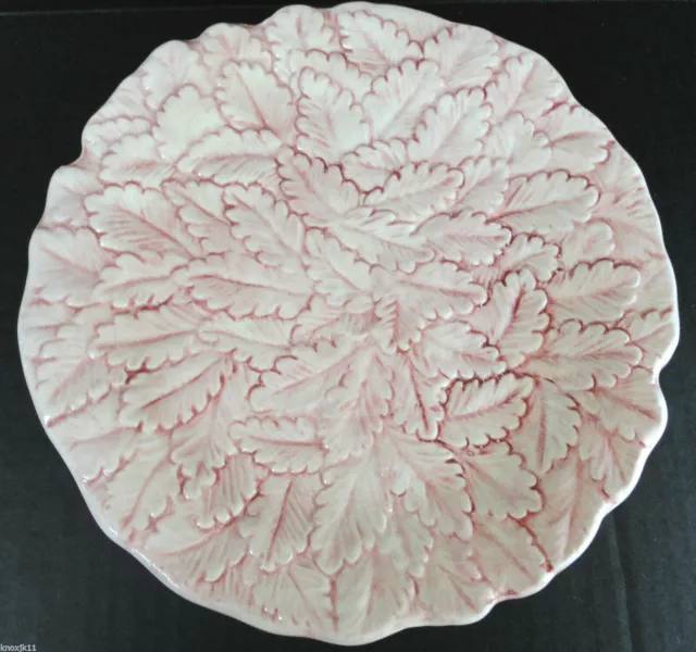 NEW Italian Pottery Pink White Leaves Ethan Allen 10" DINNER PLATE Leaf Italy!