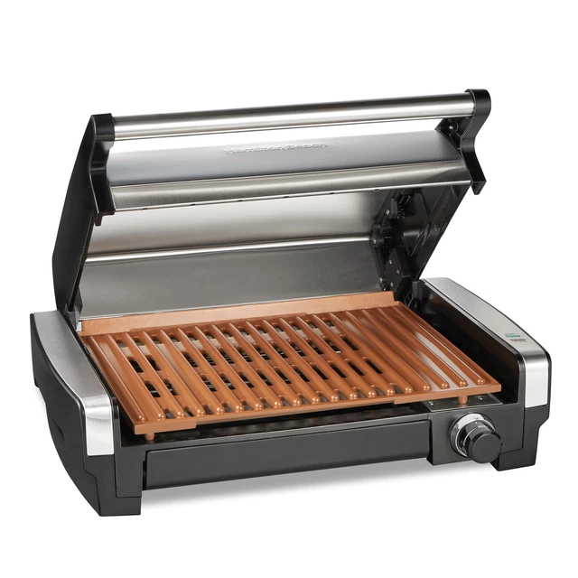 Electric indoor grill with removable non-stick ceramic plate