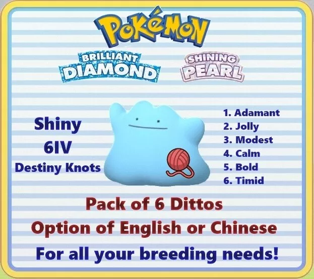 Ditto Package (25x, All Natures, Breeding Items, 6IV, Shiny, Foreign,  Japanese) – Pokemon Brilliant Diamond & Shining Pearl
