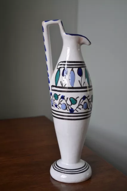 PORTUGUESE hand painted pottery tall white and blue jug