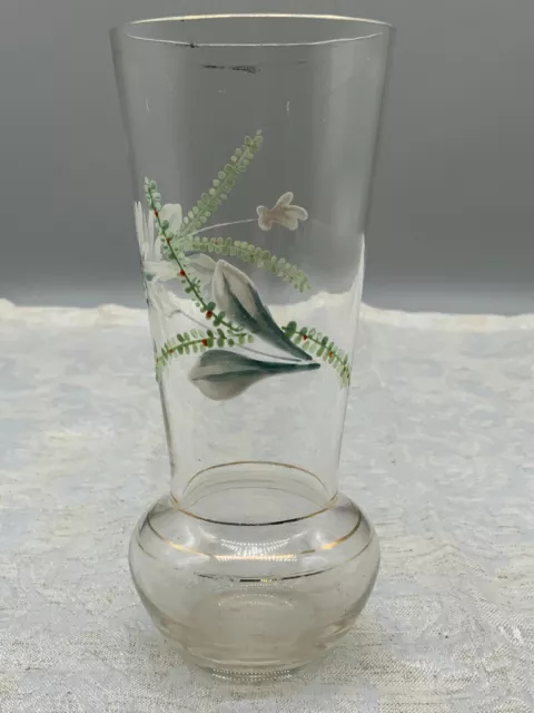 Antikes Glas mundgeblasen mit Blumenmalereien 3