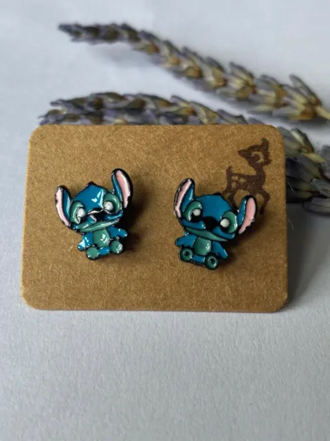 Disney inspired Stitch stud earrings - Cute, small, metal and enamel studs