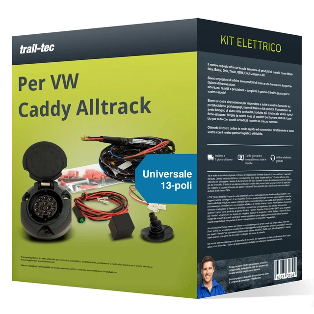 Kit elettrico universale 13 poli adatto per VW Caddy Alltrack 15- trail-tec Top