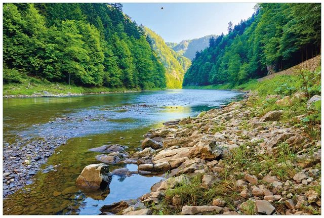 Wallario Garten Bakon Poster Zaun Sichtschutz wetterfest - Fluss Bergen an