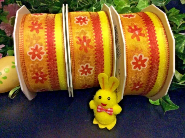 20mtsEASTER WIRED RIBBON ORANGE/ YELLOW DECORATION BOWS GIFTS CRAFTS FLOWERS 4cm