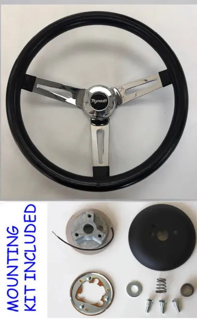 Fury Scamp Duster Cuda GTX Road Runner Black Chrome Spoke Steering wheel 13 1/2"