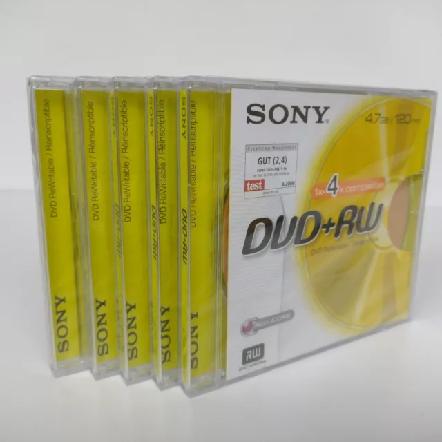 5 x Sony DVD-RW 4,7 GB/120M DVD wiederbeschreibbare Discs