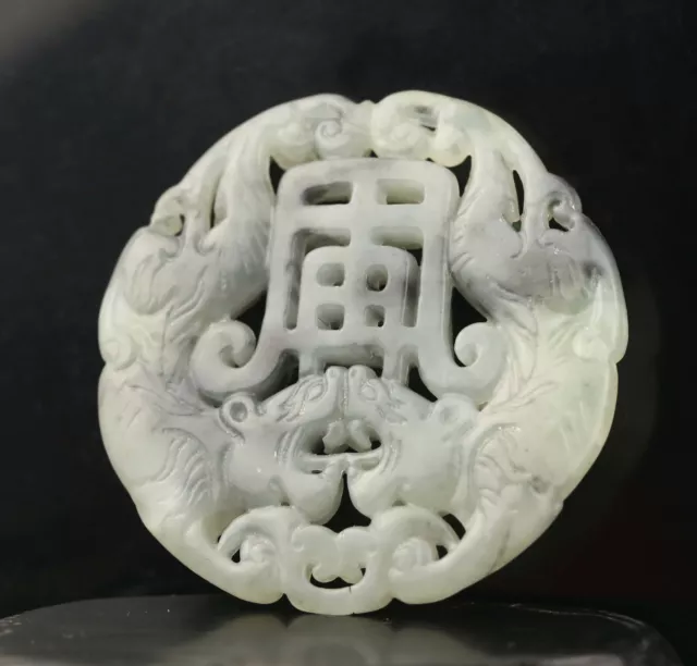 China Old Natural Jade hand carved statue of double dragon pendant A1