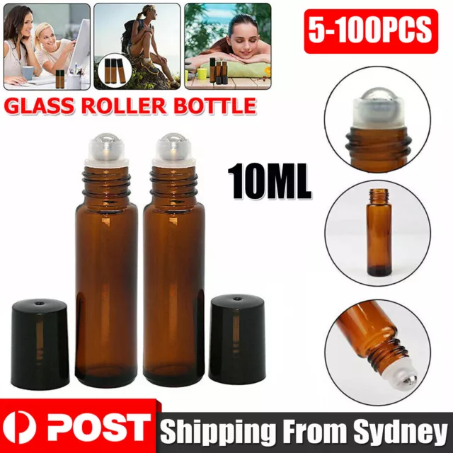 10ml Roller Rollerball Perfume Essential Oil Roll On Ball Amber Glass Bottle AU