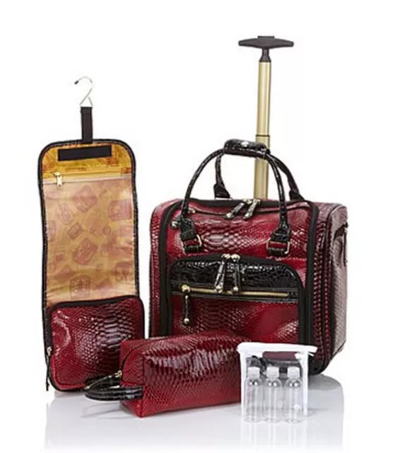 Samantha Brown Luggage Embossed Ombre Underseater with Accessories Burgundy